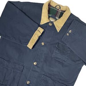 Barn Chore Coat Men Haggar Flannel Lined Corduroy Trim Button Front XXL Blue Vtg